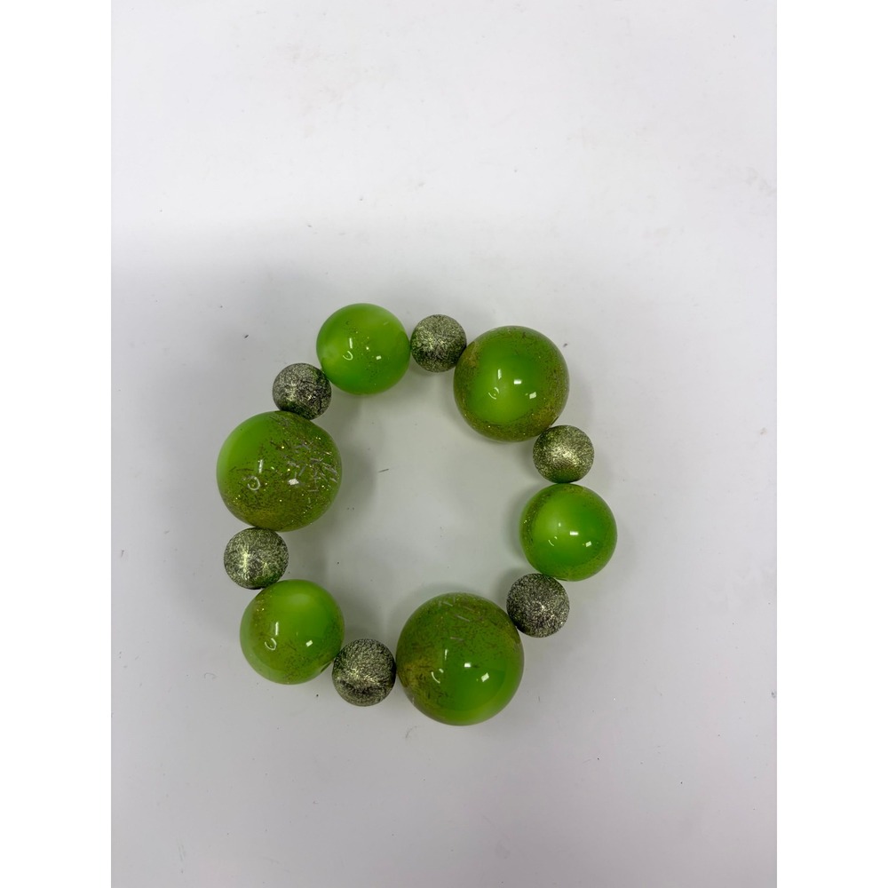 Vintage MCM Green Chunky Beaded Stretch Bracelet Lime Gold Fleck Confetti